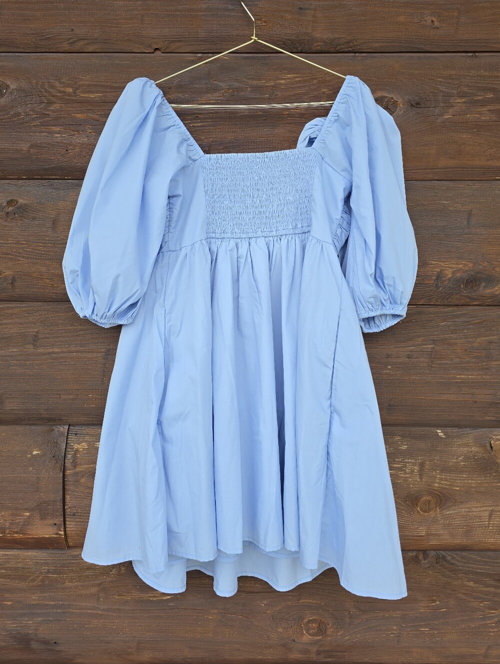 Abercrombie & Fitch A&F Emerson Poplin Puff Sleeve Mini Dress Blue Size Medium - Picture 6 of 6